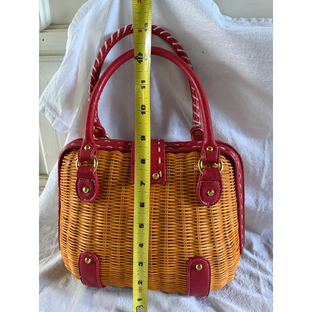 Wicker Purse w/ Red Leather Accents MCM Golden Girls 90's Y2K Grandma Old Money - Picture 12 of 13